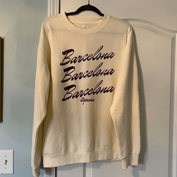 Desert Dreamer Tops - FREE PEOPLE x Desert Dreamer  BARCELONA SWEATSHIRT in Ivory NWT sz L